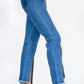 Zip Detail Slit Long Jeans