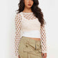 Openwork Long Sleeve Cropped Knit Top