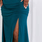 White Birch Full Size Up and Up Ruched Slit Maxi Skirt in Teal