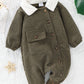 Baby Buttoned Collared Neck Corduroy Jumpsuit