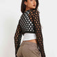 Openwork Long Sleeve Cropped Knit Top