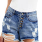 Distressed Button Fly Denim Shorts