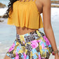 Two-Tone Ladder Cutout Ruffled Two-Piece Swimsuit