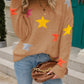Star Pattern Round Neck Fuzzy Sweater