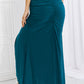 White Birch Full Size Up and Up Ruched Slit Maxi Skirt in Teal