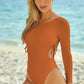 Tied Cutout Backless Long Sleeve One-Piece Swimsuit