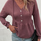 Waffle-Knit Buttoned Drop Shoulder Hoodie