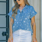 Star Print Button-Up Cuffed Short Sleeve Shirt