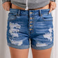 Distressed Button Fly Striped Lining Denim Shorts