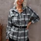 Plaid Raglan Sleeve Shirt Jacket with Breast Pockets (Belt Not Included)