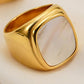 Stainless Steel 18K Gold-Plated Inlaid Shell Ring