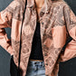 Printed Raw Hem Button Down Jacket with Pockets