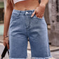 Raw Hem Denim Shorts with Pockets
