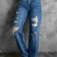 Distressed High Waist Jeans with Pockets