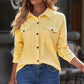 Waffle Knit Button Front Shirt with Breast Pockets