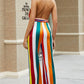 Rainbow Stripe Halter Neck Belted Jumpsuit