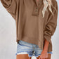 Quarter-Button Exposed Seam Dropped Shoulder Hoodie