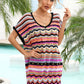 Rainbow Stripe Scalloped V-Neck Cover-Up Dress