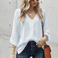 V-Neck Roll-Tab Sleeve Blouse