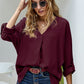 V-Neck Roll-Tab Sleeve Blouse