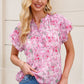 Floral Half-Button Flutter Sleeve Blouse