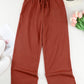 Drawstring Waist Crinkled Wide Leg Pants