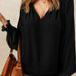 Notched Neck Lantern Sleeve Blouse