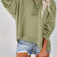 Quarter-Button Exposed Seam Dropped Shoulder Hoodie