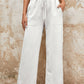 Drawstring Waist Crinkled Wide Leg Pants