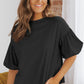 Puff Sleeve Curved Hem Blouse