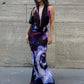 Backless Maxi Dress Women Sexy Purple Print Halter Bodycon Dress Summer Beach Outfits