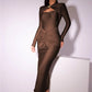 Hollow Out Long Sleeve Sexy Maxi Dress For Women Gown Autumn Winter New Metal Buckle Ruched Slit Long Dress Elegant