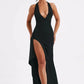 Deep V Neck Thigh High Split Maxi Dress Women Halter Sleeveless Backless Club Party Sexy Long Dress New