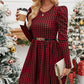 Fashionable Women's Dress With Long Sleeves, Slim Fit, Small Round Neck, Elegant Red and Black