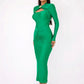 Hollow Out Long Sleeve Sexy Maxi Dress For Women Gown Autumn Winter New Metal Buckle Ruched Slit Long Dress Elegant