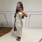 Elegant Knit Long Dress Women Chic Button Ribbed Slim Hip Package Female Dresses