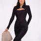 Hollow Out Long Sleeve Sexy Maxi Dress For Women Gown Autumn Winter New Metal Buckle Ruched Slit Long Dress Elegant