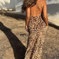 TRAF Leopard Print Long Dress Women Tulle Backless Slip Dress Woman Summer Sexy Holiday Dresses 2024 Vintage Midi Party Dresses