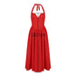 Summer Fit and Flare Halter Dress, Red Elegant Party Dresses, Sexy Long Casual Dress Women's Clothing