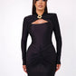 Hollow Out Long Sleeve Sexy Maxi Dress For Women Gown Autumn Winter New Metal Buckle Ruched Slit Long Dress Elegant