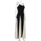 Elegant  Female Black White Patchwork Hem Maxi Dress Women Sexy Sleeveless Party Dresses