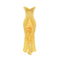 Ruffles Hem Pleated Sling Maxi Dress Sexy Sleeveless Backless Slim Robes