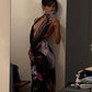 Backless Maxi Dress Women Sexy Purple Print Halter Bodycon Dress Summer Beach Outfits