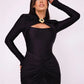 Hollow Out Long Sleeve Sexy Maxi Dress For Women Gown Autumn Winter New Metal Buckle Ruched Slit Long Dress Elegant