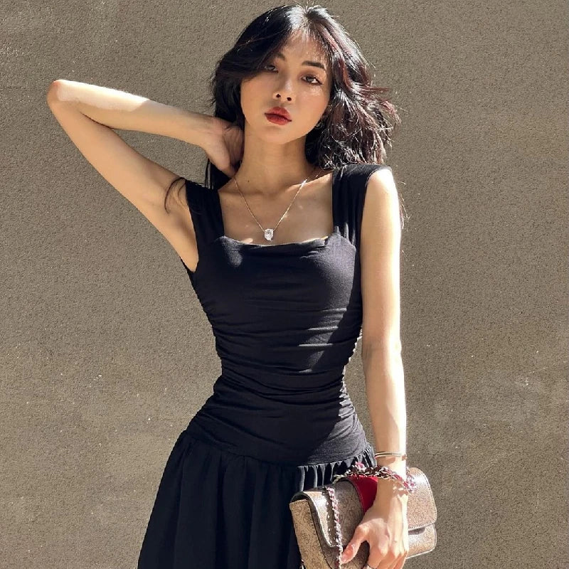 Women Summer Party Long Dress Sexy Ruched Bodycon Black Maxi Dresses