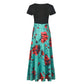 Printed Splicing Crew Neck Dress Elegant Short Sleeve Slim Waist Pleated Maxi Dress Women's Clothing