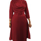 Elegant Office Dress Pleated for Women Professional Round Neck Full Sleeve Belt Waisted