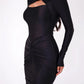 Hollow Out Long Sleeve Sexy Maxi Dress For Women Gown Autumn Winter New Metal Buckle Ruched Slit Long Dress Elegant