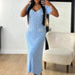 Elegant Knit Long Dress Women Chic Button Ribbed Slim Hip Package Female Dresses