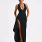 Deep V Neck Thigh High Split Maxi Dress Women Halter Sleeveless Backless Club Party Sexy Long Dress New